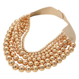 Chunky Metal Ball Beaded Multi Layered Faux Leather Magnetic Necklace: Gold