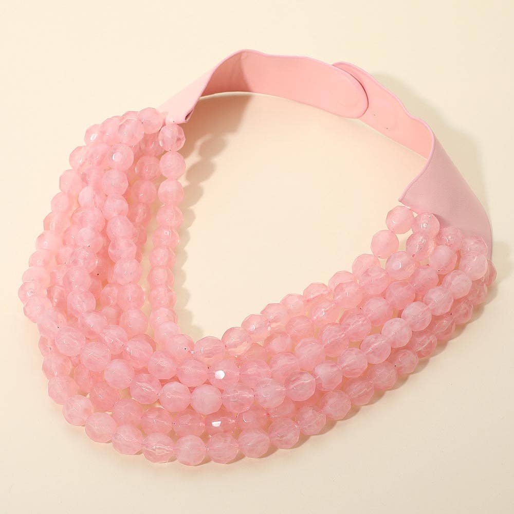 Marbled Faceted Ball Beaded Multi Layered Faux Leather Magnetic Necklace: Gray,Light