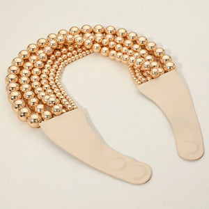 Chunky Metal Ball Beaded Multi Layered Faux Leather Magnetic Necklace: Gold