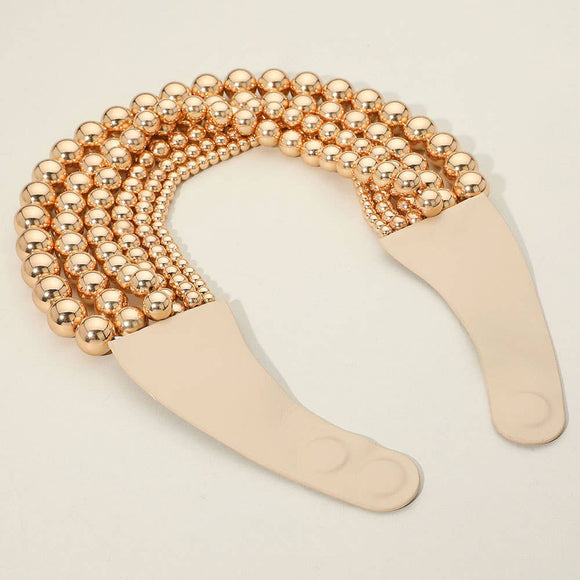 Chunky Metal Ball Beaded Multi Layered Faux Leather Magnetic Necklace: Gold