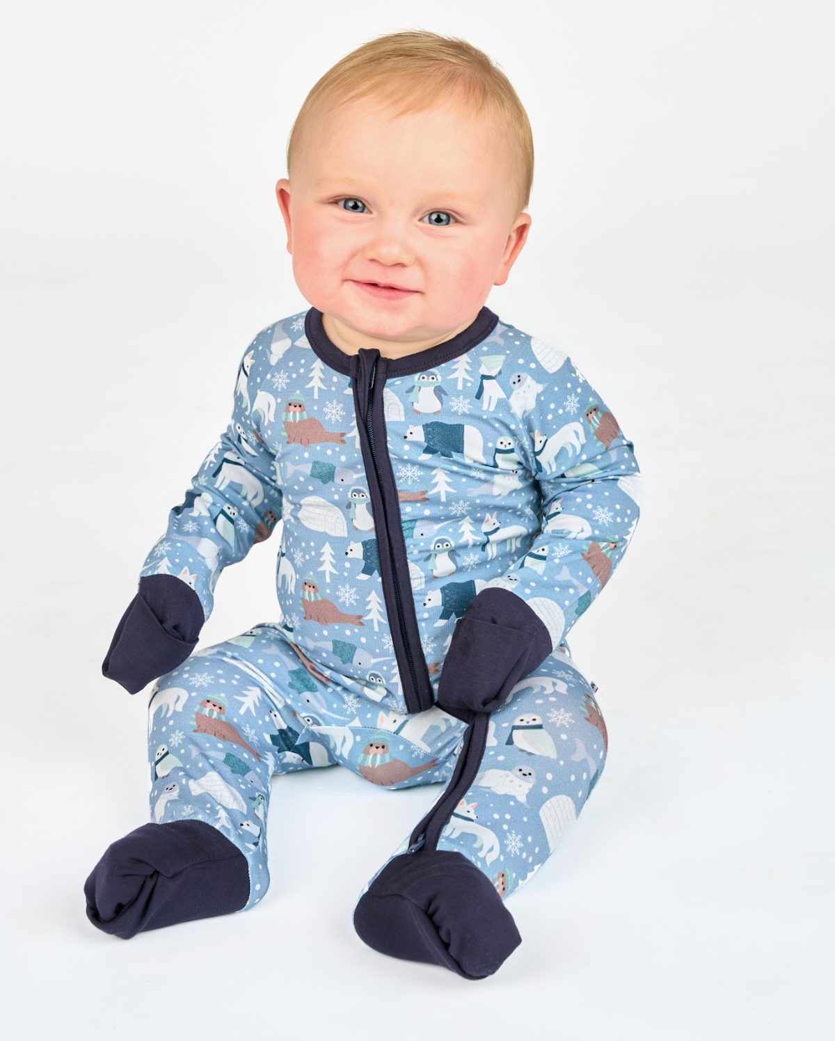 Polar Pals Winter Bamboo Convertible Baby Pajamas Sleepwear: Blue/Multi / 0-3M
