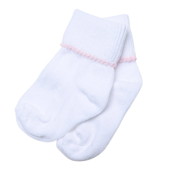 Solid Essentials White Pink Socks: Newborn