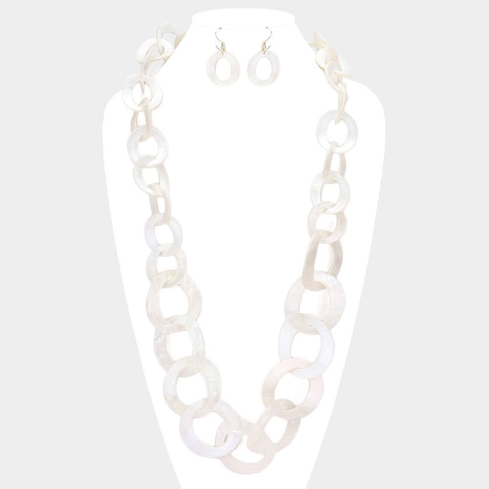 Bold Celluloid Acetate Link Long Necklace: Brown