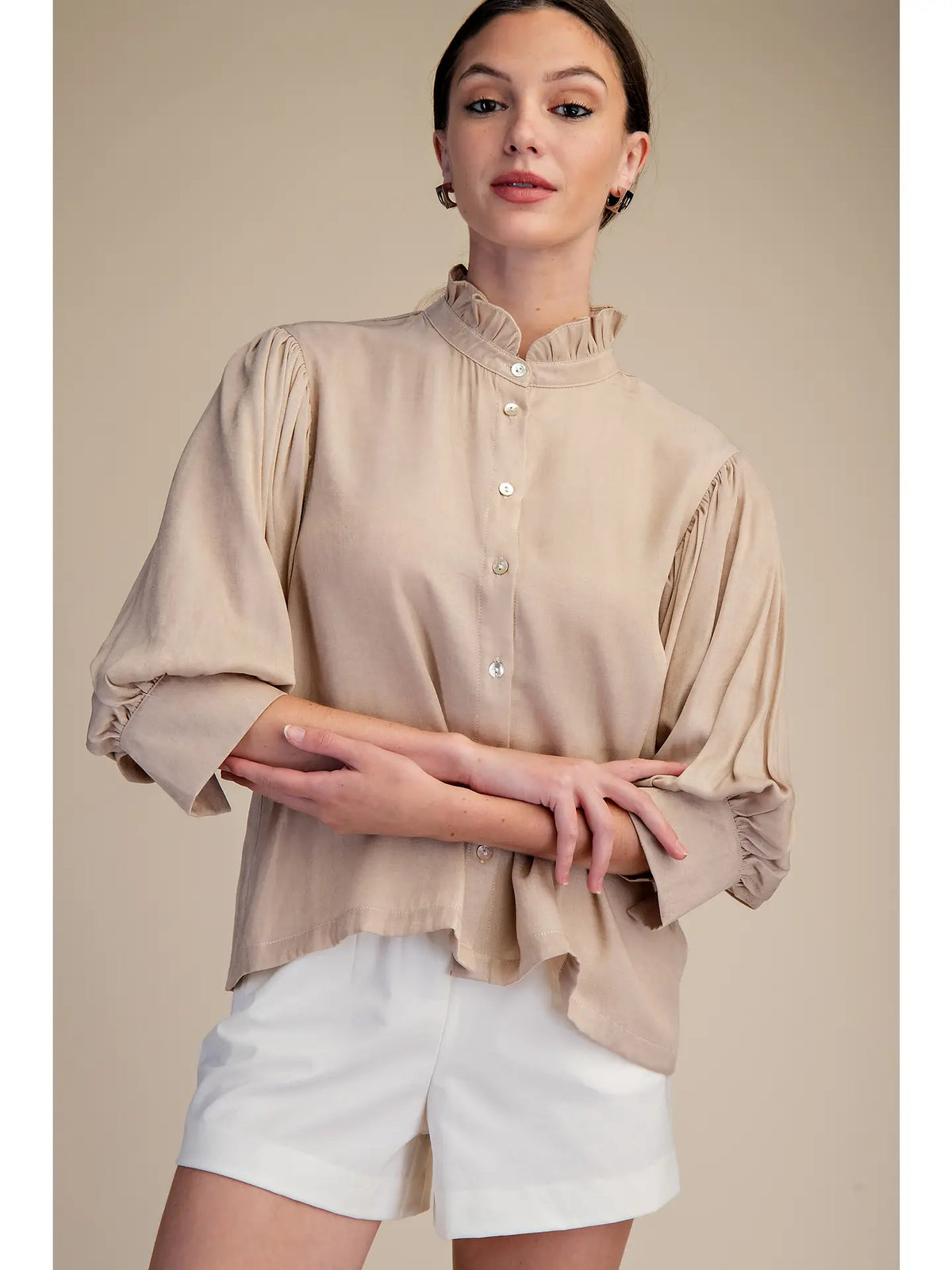 Glam Ruffle Neck Puff Sleeve