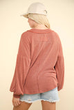 NJ Wine Ribbed V-Neck Knit Top