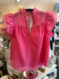 Checkered Organza Ruffled Blouse