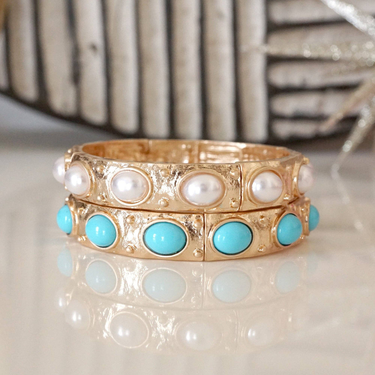 Classic Golden Stretchy Bangles Pearl