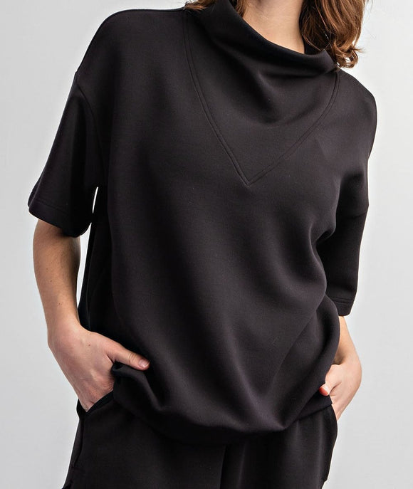 RM Black Scuba CowlNeck Top