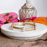 Jeweled Golden Bangle with semi precious stone dots: Turquoise - Shiny Gold