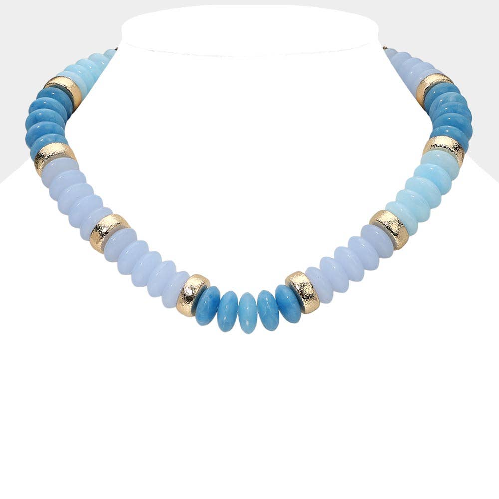 Chunky Resin Disc Beaded Necklace: Brown,Gold,Light