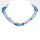 Chunky Resin Disc Beaded Necklace: Brown,Gold,Light