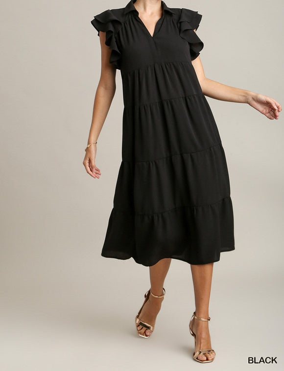 UG Black Tiered Midi Dress
