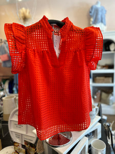 Checkered Organza Ruffled Blouse