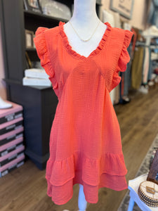 Coral Ruffled Mini Dress