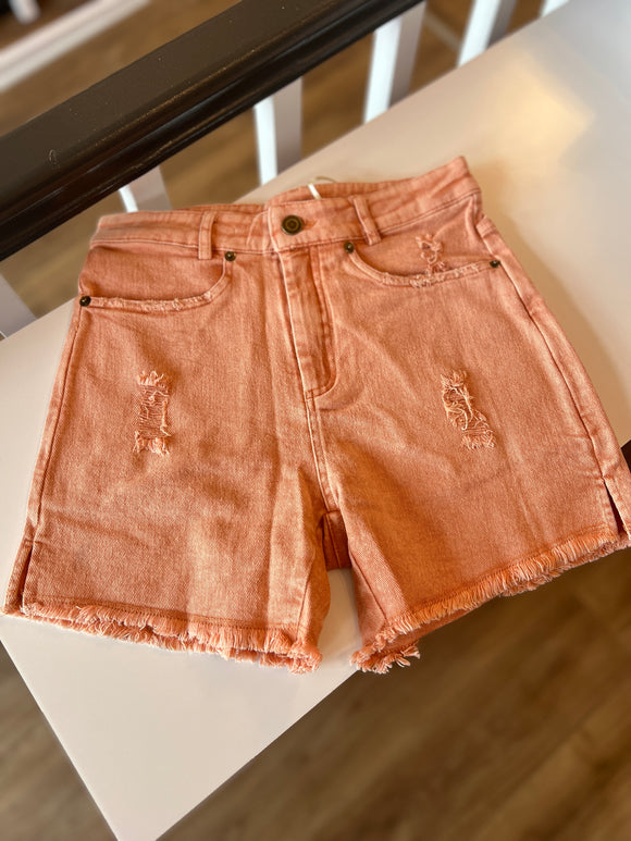 Orange Washed Denim Shorts