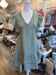 Sage Ruffled Mini Dress