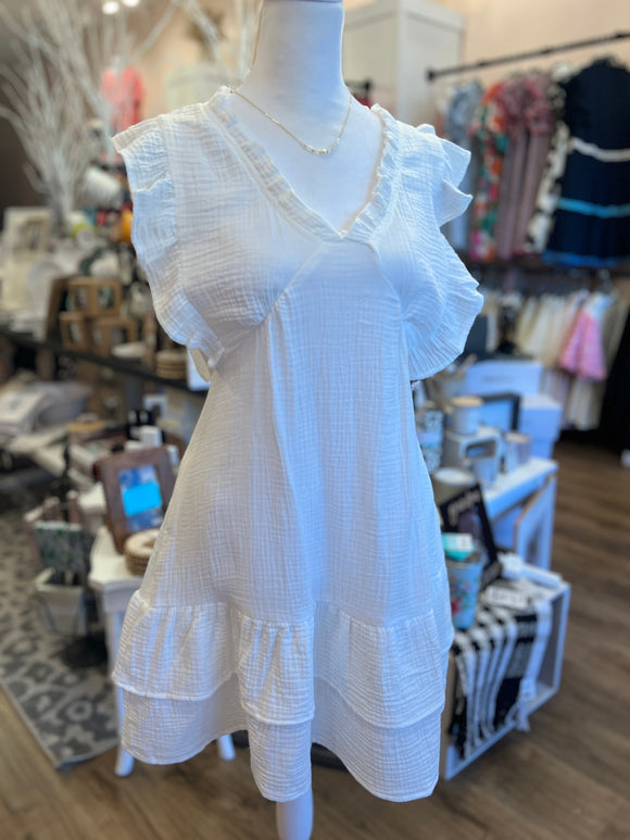 VJ White Ruffled Mini Dress