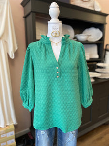 UG Green V-Neck Ruffle Top