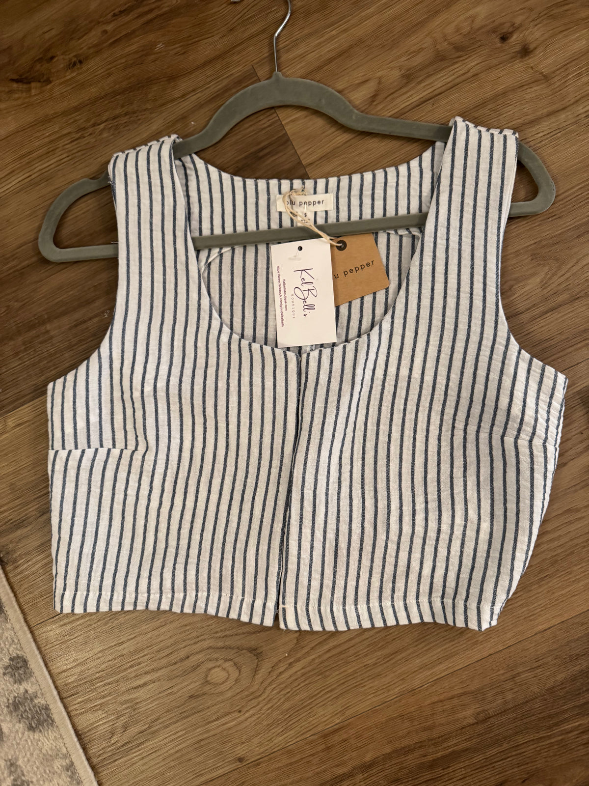 BP Blue Linen Stripe Crop Top