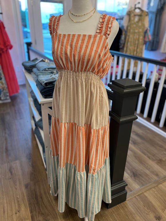 EL Coral Taupe Striped sundress