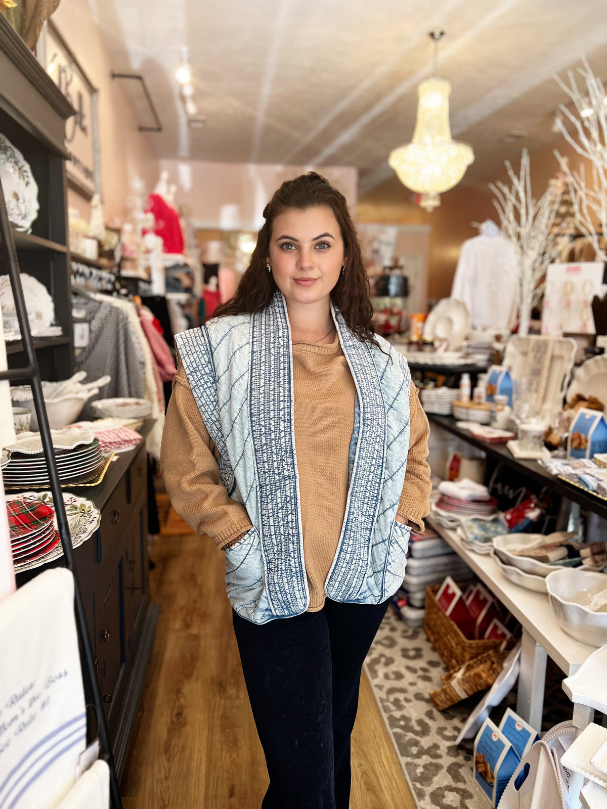 WASHED DENIM QUILTED VEST DENIM