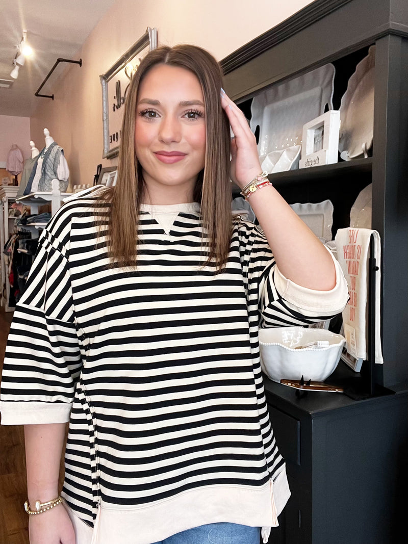 VJ Oversized Stripe  Knit Top