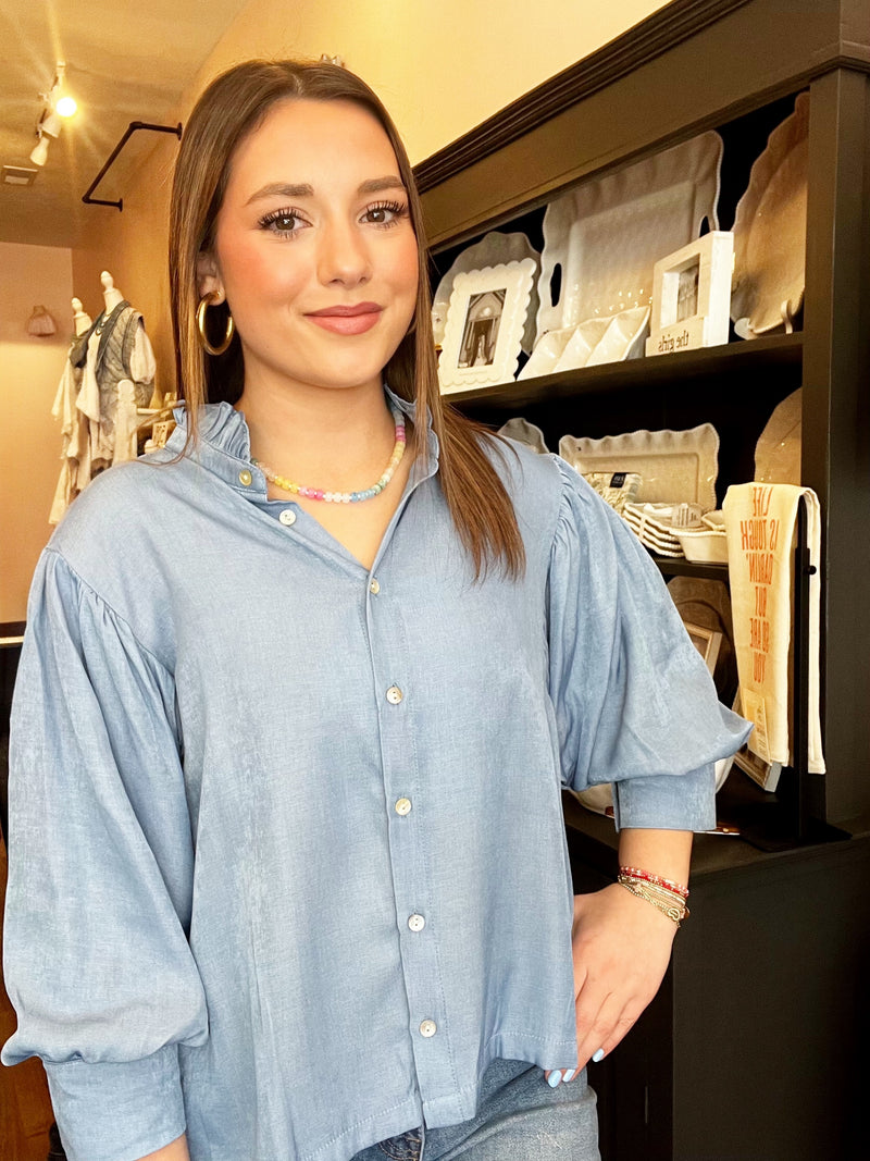 Glam Ruffle Neck Puff Sleeve