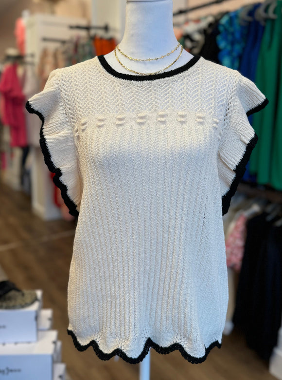 Cream Knit Ruffled Top