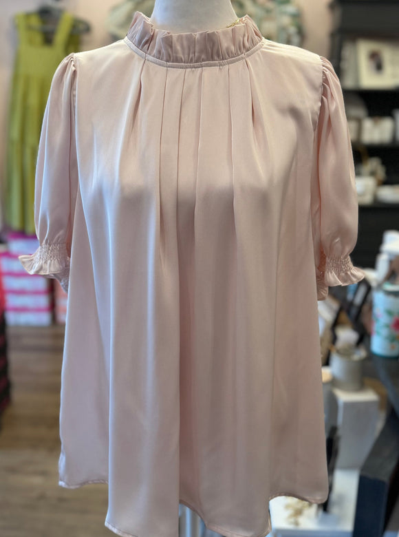 Blush Satin Ruched Top