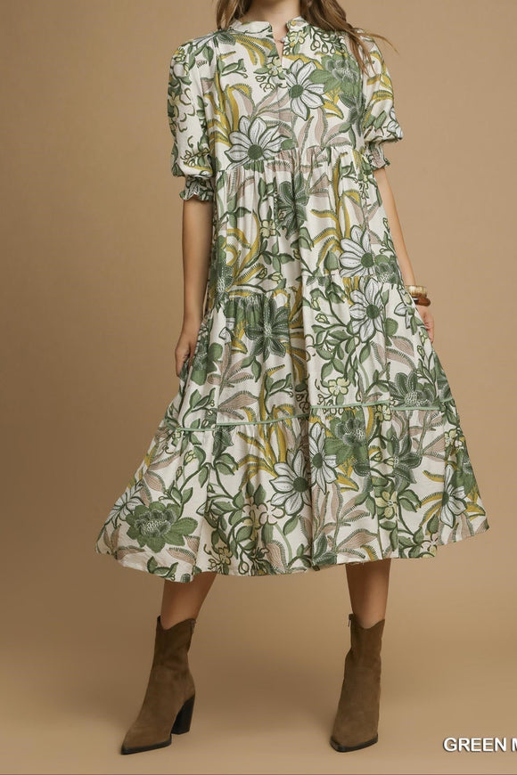 UG Green Tiered Floral Dress