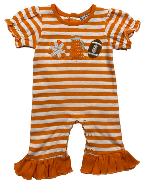 Orange Football Girls Romper
