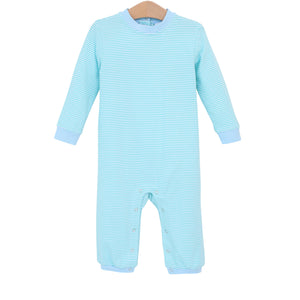 Thomas Romper- Mint Stripe & Blue