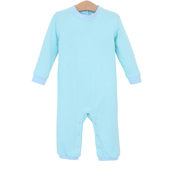 Thomas Romper- Mint Stripe & Blue