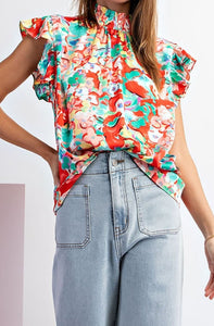 EE Red Floral Blouse