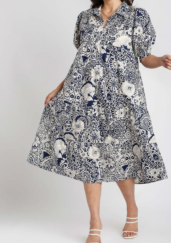 UG Curvy Navy Pattern Dresa