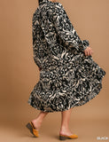 UMG Black Printed Tiered Maxi Dress