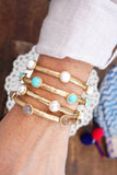 Jeweled Golden Bangle with semi precious stone dots: Turquoise - Shiny Gold