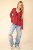 Red Dotted Ruffled Bell Sleeve Top