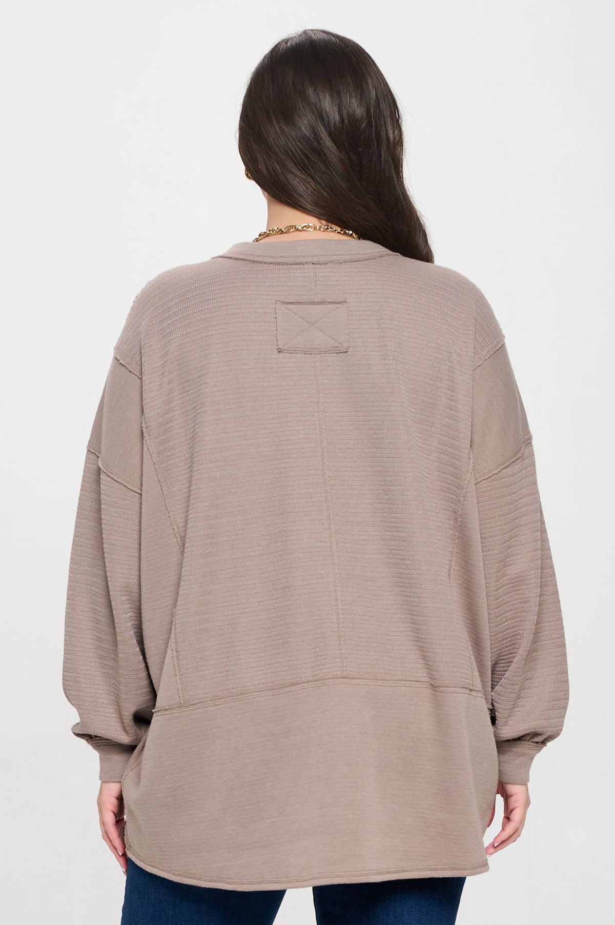 PATCHWORK SPLIT NECK KNIT TOP