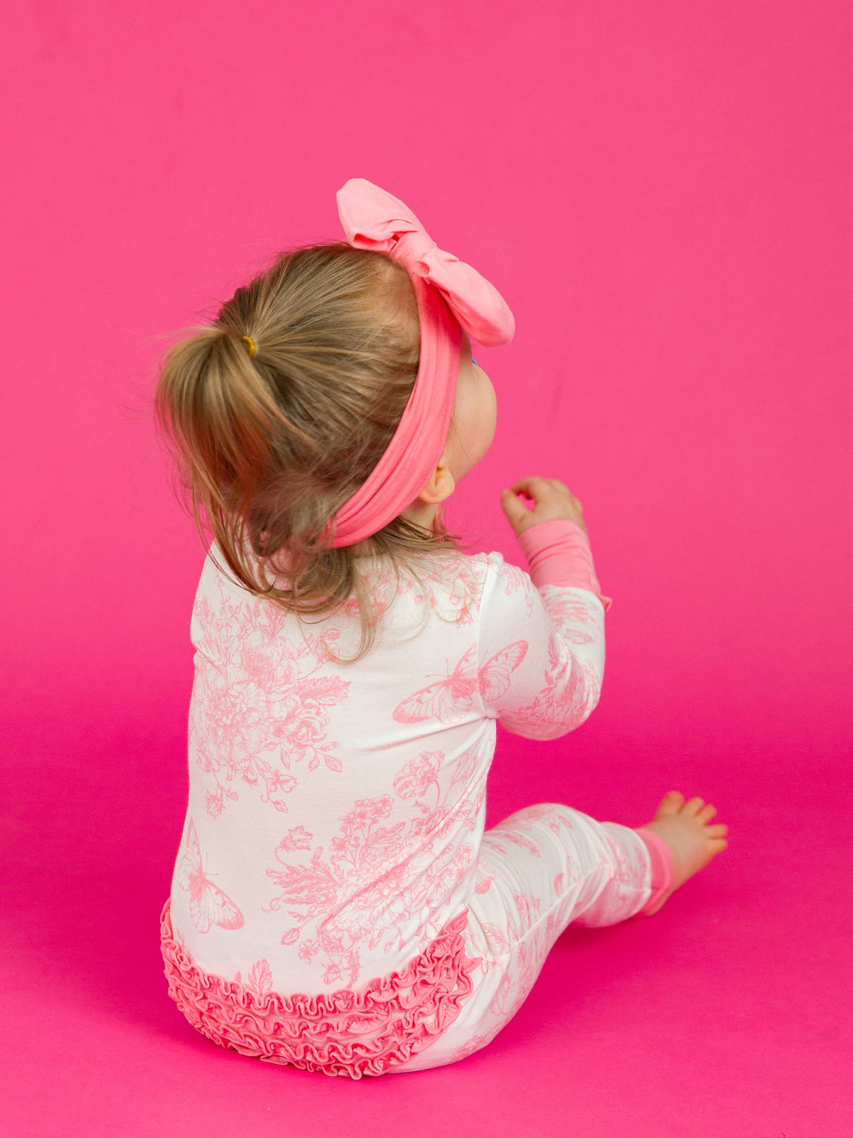 Newborn Pink Toile Bamboo Ruffle  Pajama