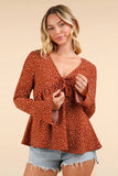 Red Dotted Ruffled Bell Sleeve Top