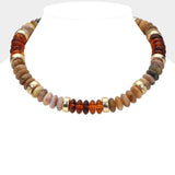 Chunky Resin Disc Beaded Necklace: Brown,Gold,Light