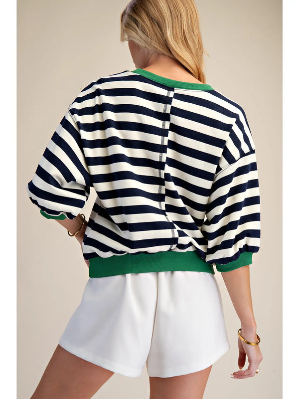 Glam Navy Stripe Top