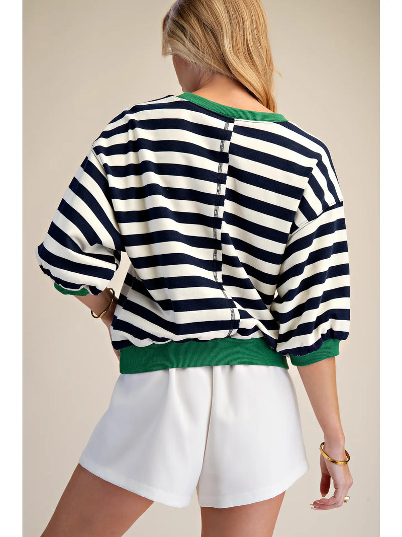 Glam Navy Stripe Top