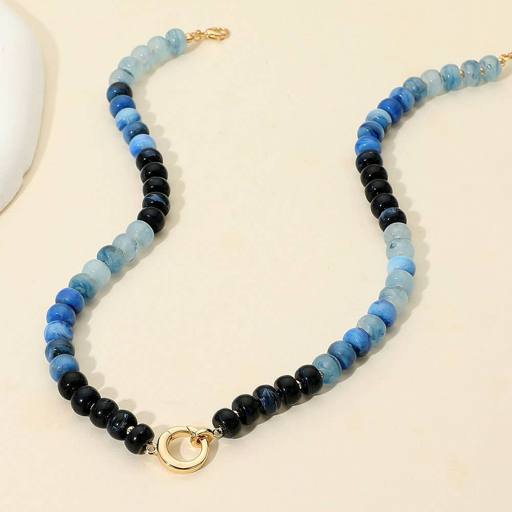 Metal Clasp Accent Gradient Beaded Necklace: Gold Multi