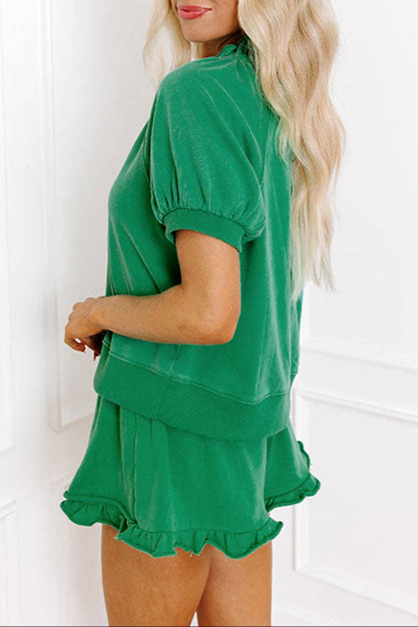 Solid Puff Sl Skorts Set Pink