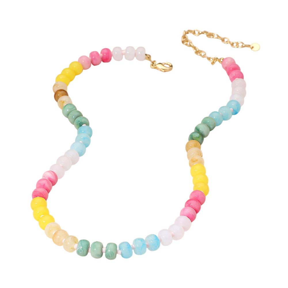 Colorful Round Beaded Necklace: Dark,Gold,Multi
