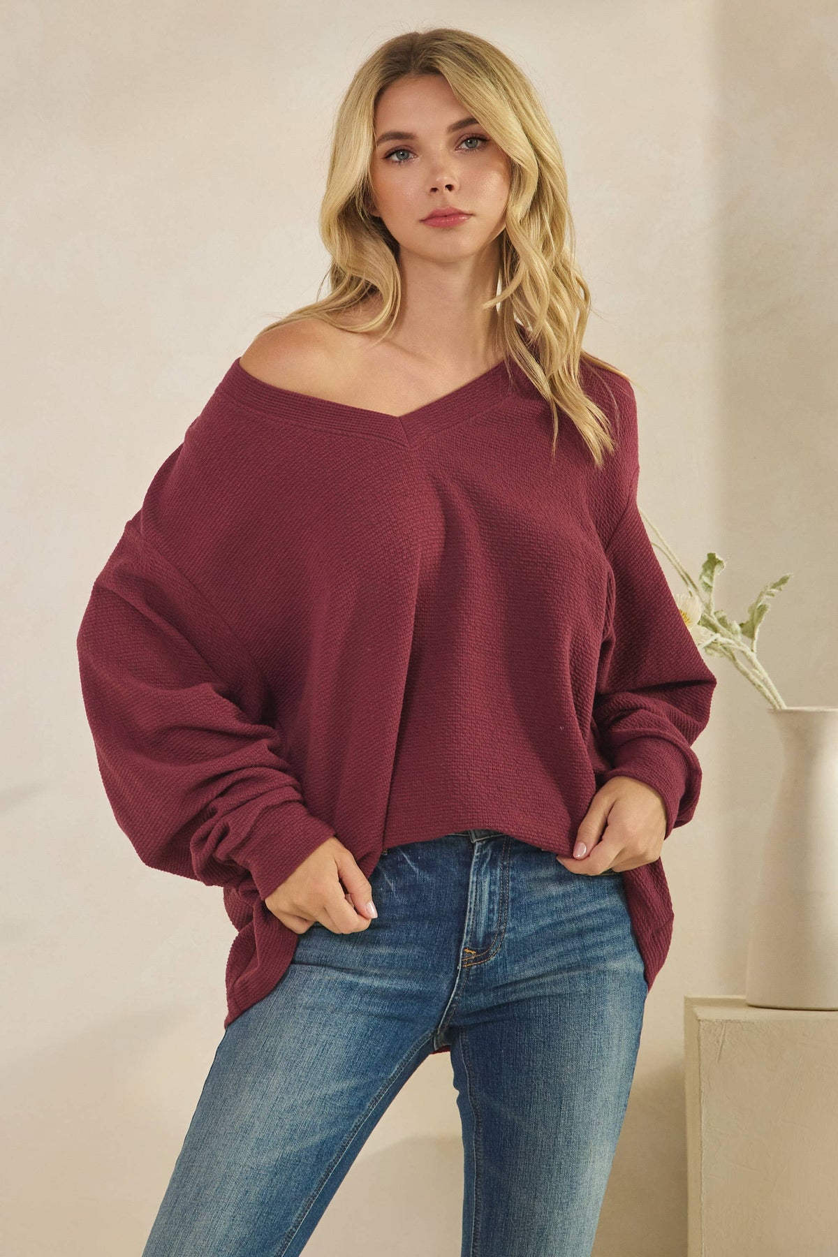 V-NECK PREPPY CLOUDY wine