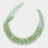 Chunky Metal Ball Beaded Layered Faux Leather Necklace: GRY
