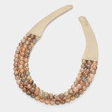 Chunky Metal Ball Beaded Layered Faux Leather Necklace: GRY